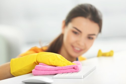 Professional carpet cleaner following safe working practices